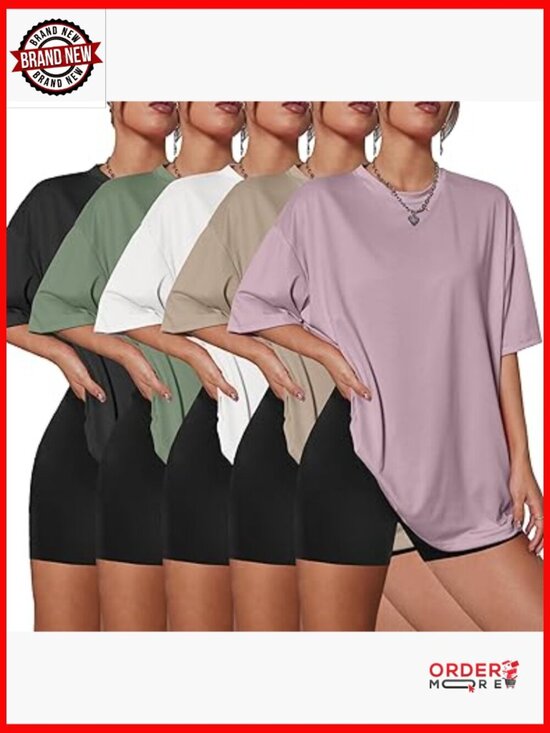 Tops - 5 Pack Womens Oversized Crew Neck Short Sleeve Tshirts Loose Fit Tee Tops